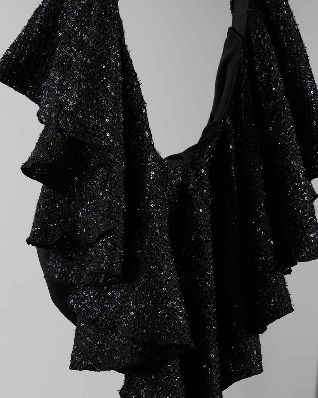 Drape Dress Tote Tweed Black R