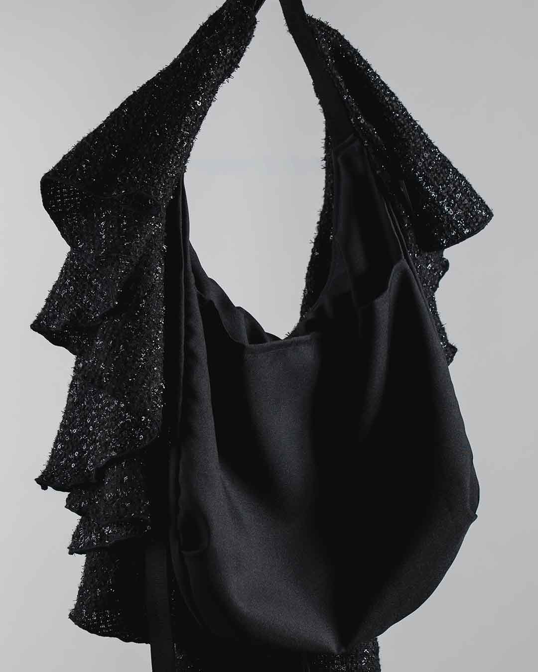 Drape Dress Tote Tweed Black R