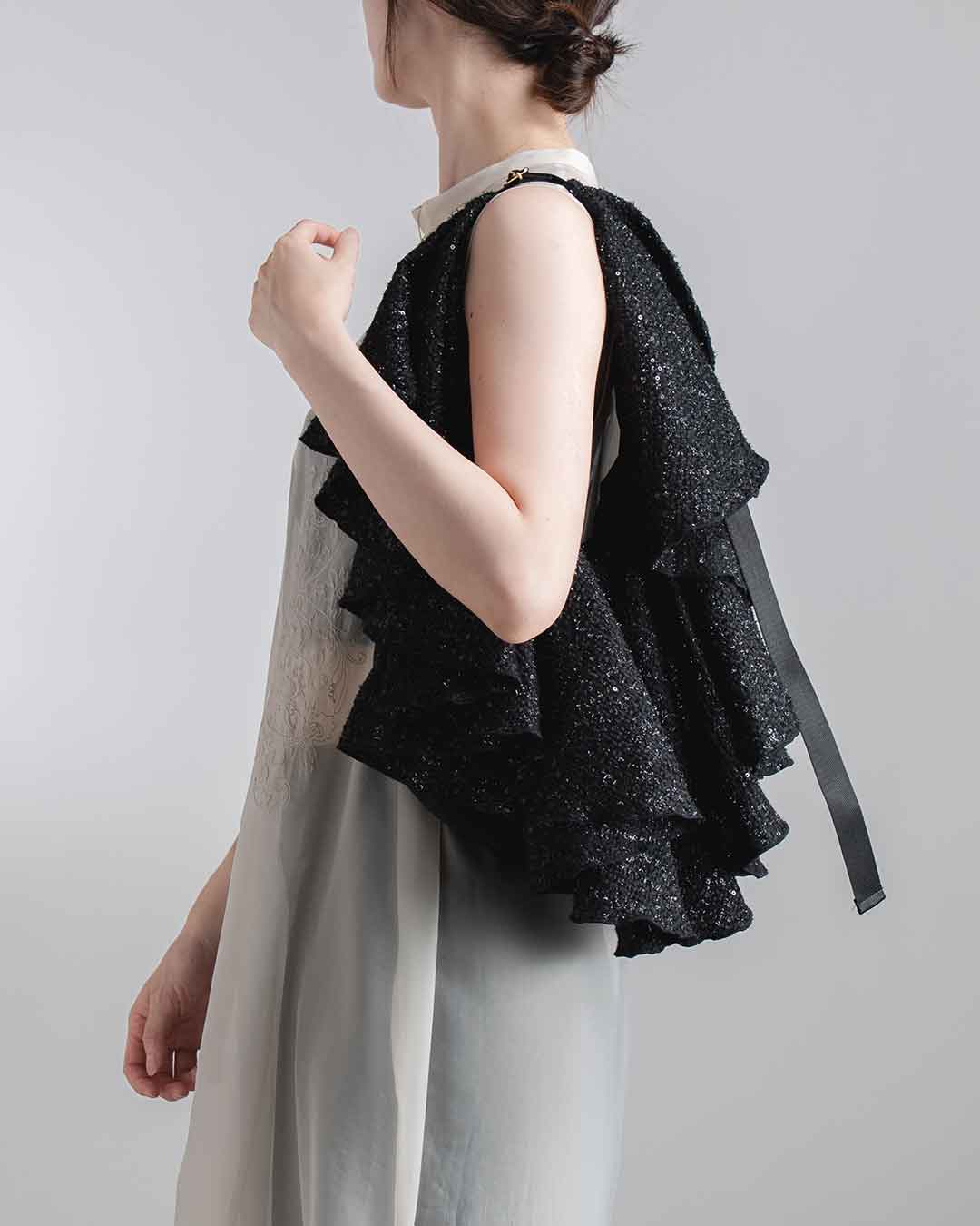 Drape Dress Tote Tweed Black R
