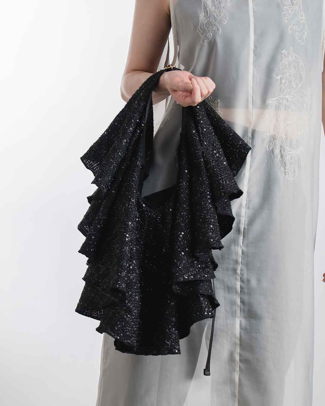 Drape Dress Tote Tweed Black R