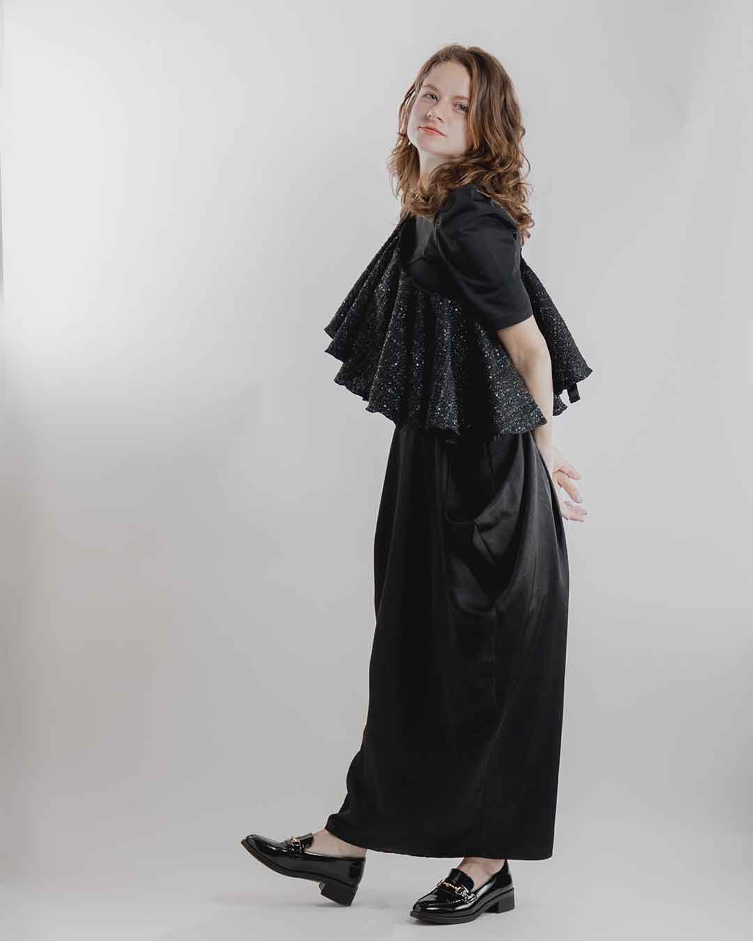 Drape Dress Tote Tweed Black R