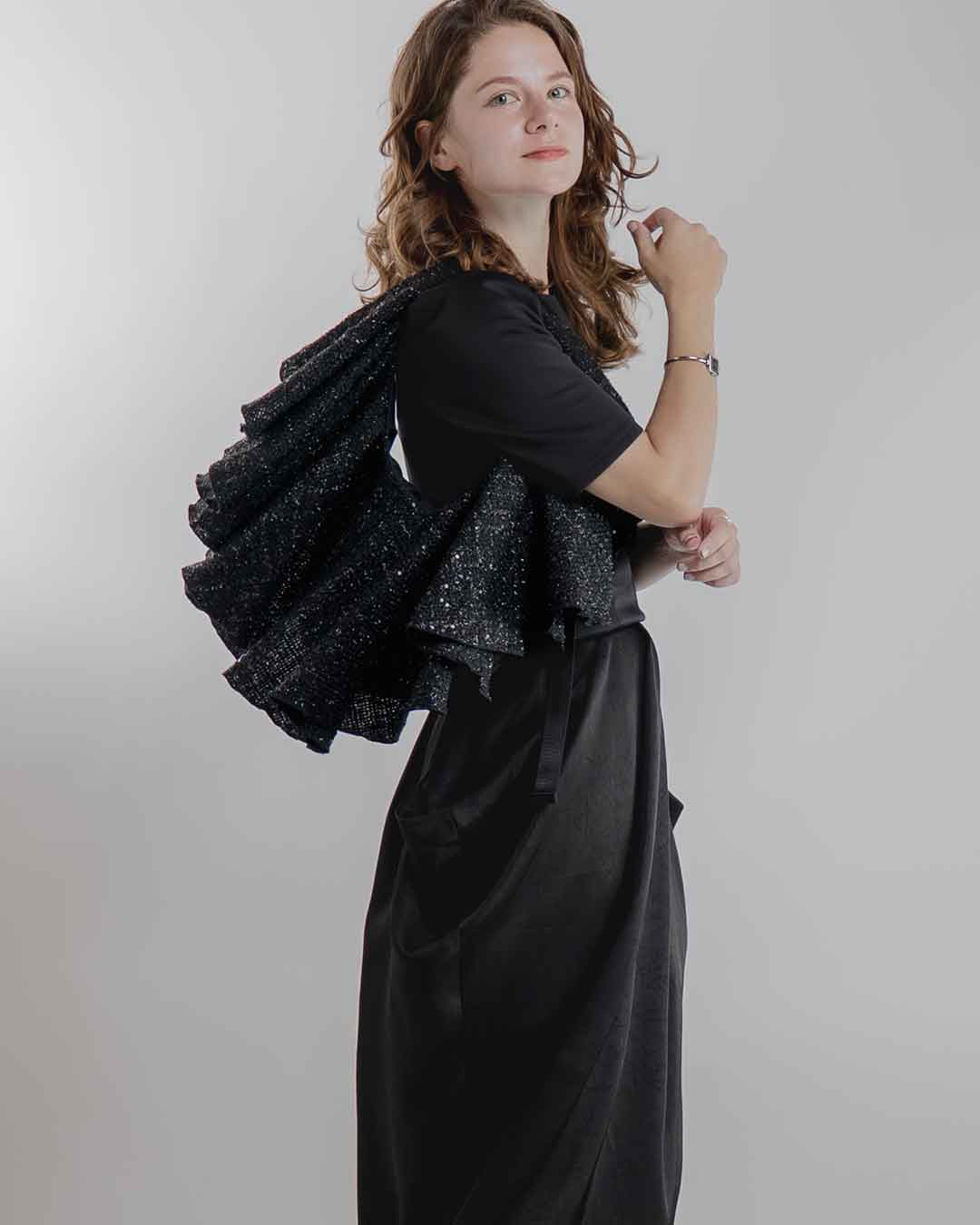 Drape Dress Tote Tweed Black R